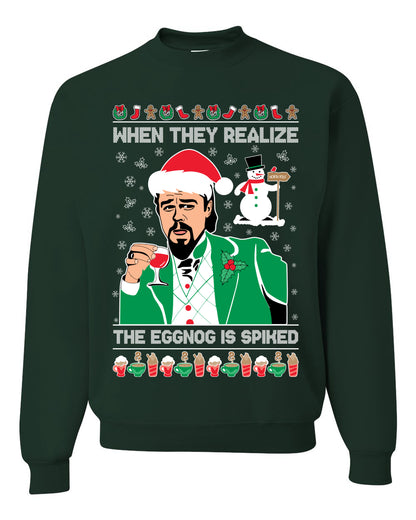 Funny Unisex Ugly Xmas Graphic Crewneck Sweater Leo The Eggnog Meme  Ugly Christmas Sweater Unisex Crewneck Sweatshirt