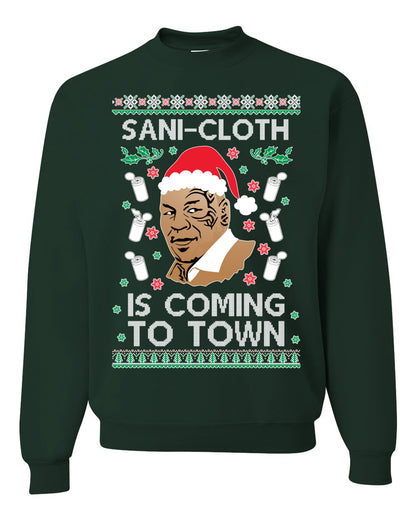 Premium Ugly Xmas Sweater Sweatshirt Graphic Hoodie, Mike Tyson, Sani Cloth is Coming to Town, Wild Bobby Ugly Christmas Sweater Unisex Crewneck Sweatshirt