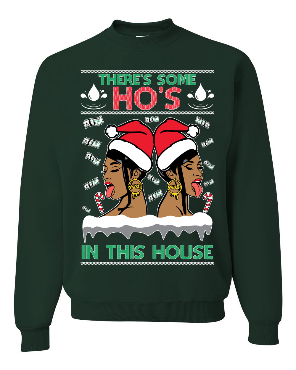 Woman Rapper Ho's In This House, Christmas Gifts, Funny Xmas Gift Idea, Ugly Christmas Sweater Unisex Crewneck Sweatshirt
