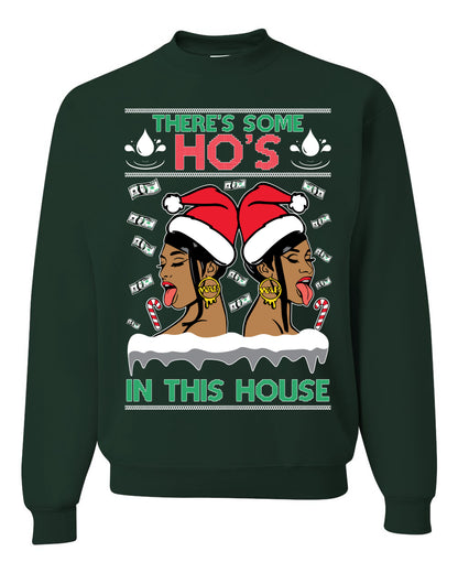 Woman Rapper Ho's In This House, Christmas Gifts, Funny Xmas Gift Idea, Ugly Christmas Sweater Unisex Crewneck Sweatshirt