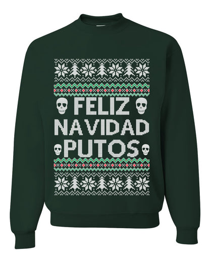 Men's Ugly Xmas Long Sleeve Shirt Feliz Navidad Putos Ugly Christmas Sweater Unisex Crewneck Sweatshirt