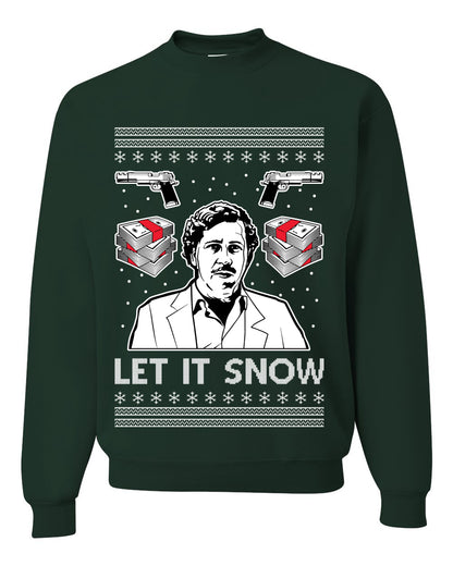 Unisex Graphic Ugly Christmas Sweater Crewneck Sweatshirt, Escobar Let It Snow Ugly Christmas Sweater Unisex Crewneck Sweatshirt