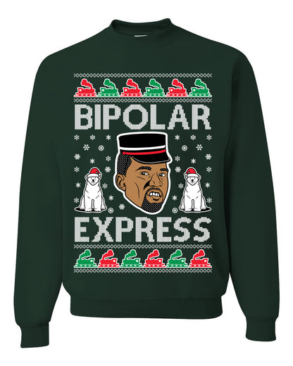 Funny Ugly Xmas Holiday Sweater Sweatshirt Bipolar Express Ye Bipolar Express Ye Premium Hoodie Ugly Christmas Sweater Unisex Crewneck Sweatshirt