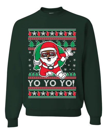 Yo Yo Yo Black Santa, Christmas Gifts, Funny Xmas Gift Idea, Ugly Christmas Sweater Unisex Crewneck Sweatshirt