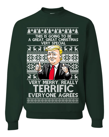 Unisex Funny Donald Trump Ugly Xmas Holiday Sweater Sweatshirt Great Terrific Merry Christmas Ugly Christmas Sweater Unisex Crewneck Sweatshirt