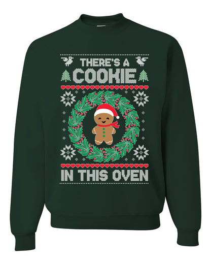 Women's Ugly Christmas  Sweater "Theres a Cookie in this Oven" Pregnancy Announcement Long Sleeve T-Shirt Ugly Christmas Sweater Unisex Crewneck Sweatshirt