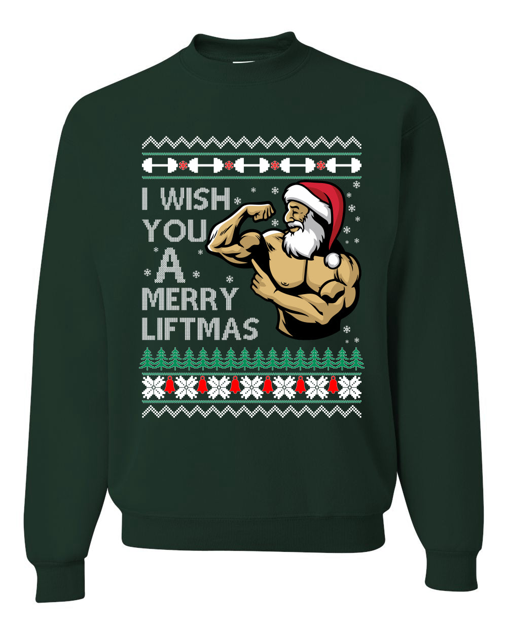 Group 3 Design Unisex Ugly Xmas Sweater Crewneck Graphic, Santa Fitness Workout, Merry Liftmas, Gym Swole Gift Ugly Christmas Sweater Unisex Crewneck Sweatshirt