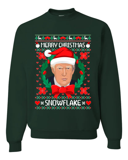 Funny Ugly Xmas Holiday Crewneck Sweater Sweatshirt Trump Merry Christmas Snowflake Ugly Christmas Sweater Unisex Crewneck Sweatshirt