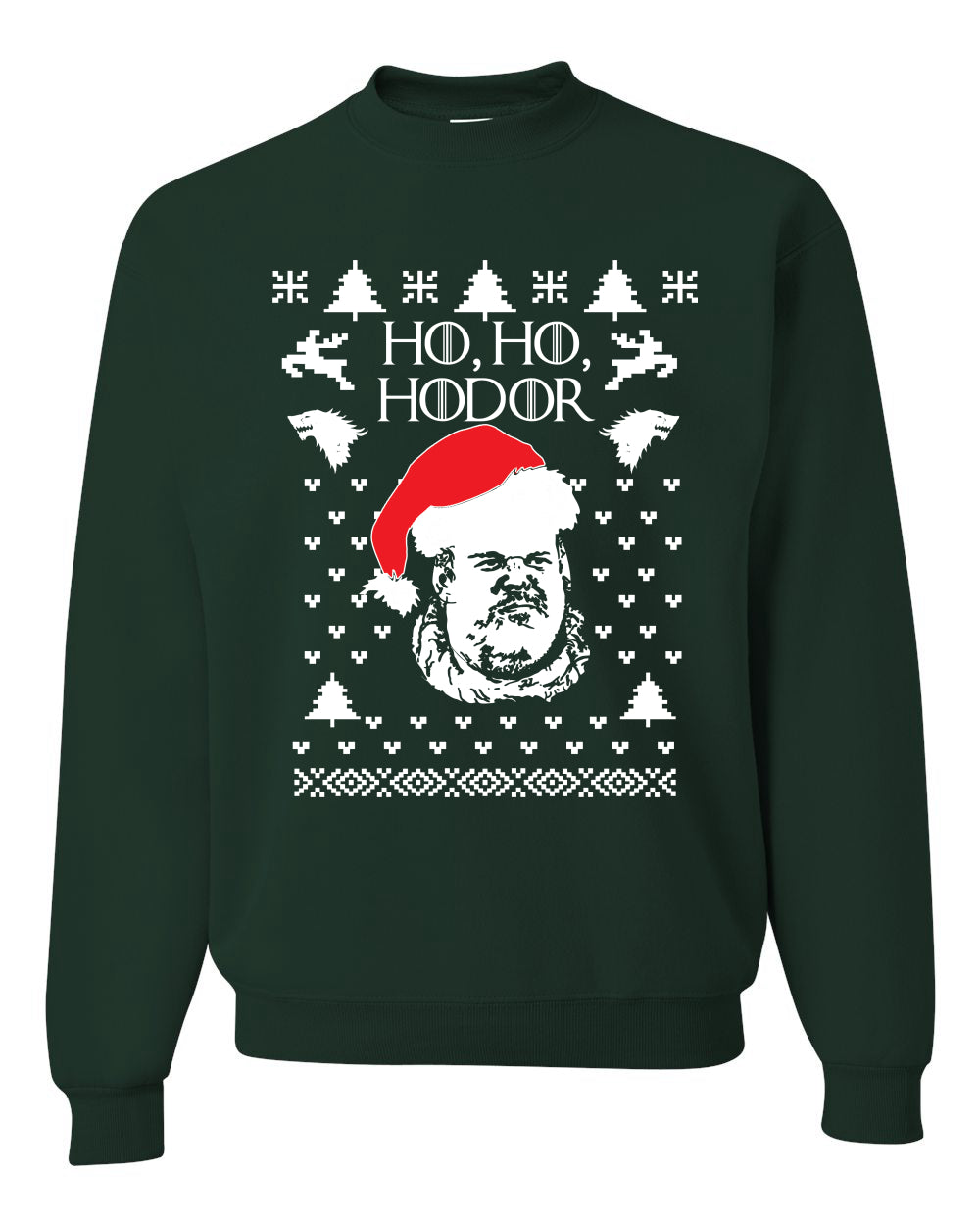 Unisex Graphic GoT Ugly Xmas Crewneck Sweater, "Ho Ho Hodor" Ugly Christmas Sweater Unisex Crewneck Sweatshirt