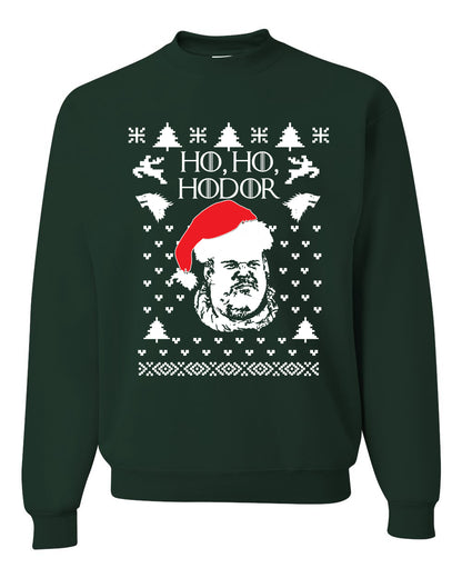 Unisex Graphic GoT Ugly Xmas Crewneck Sweater, "Ho Ho Hodor" Ugly Christmas Sweater Unisex Crewneck Sweatshirt