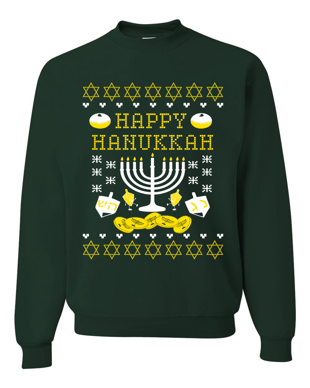 Men's Graphic Ugly Xmas Sweater, T-Shirt, Happy Hanukkah Ugly Christmas Sweater Unisex Crewneck Sweatshirt