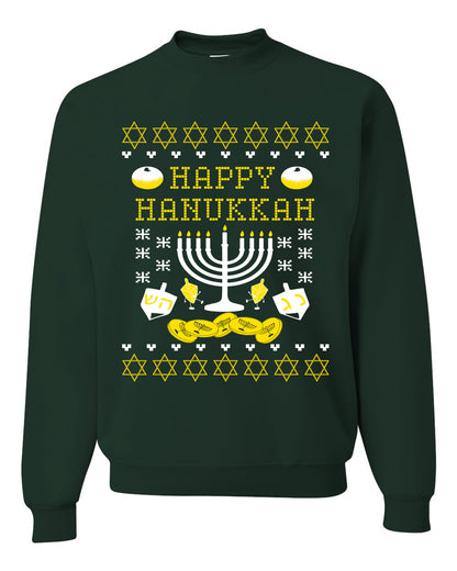 Men's Graphic Ugly Xmas Sweater, T-Shirt, Happy Hanukkah Ugly Christmas Sweater Unisex Crewneck Sweatshirt