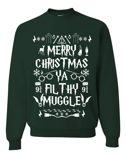 Merry Christmas You Filthy Muggle, Christmas Gifts, Funny Xmas Gift Idea, Ugly Christmas Sweater Unisex Crewneck Sweatshirt