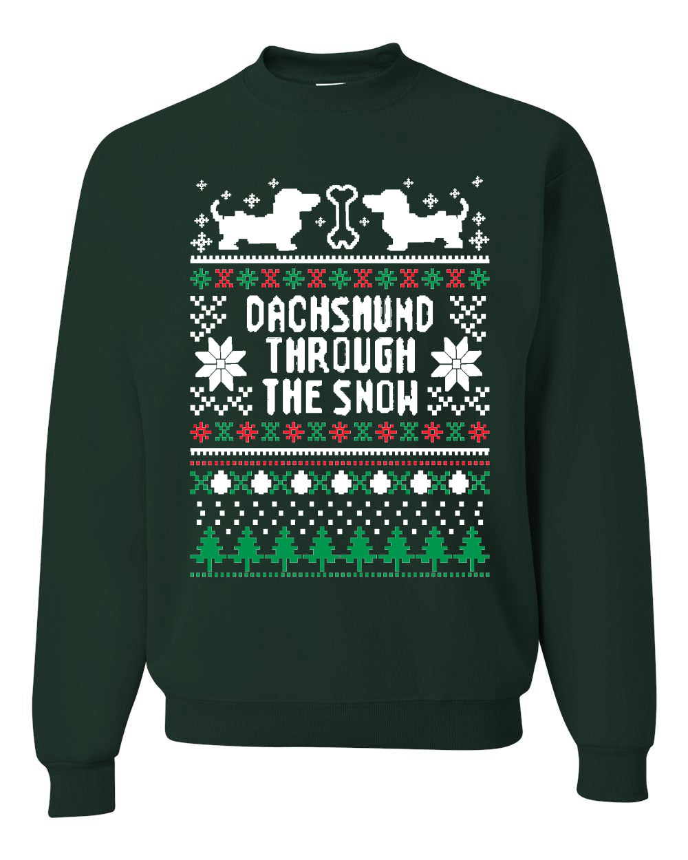 Graphic Daschund Through The Snow Christmas Wild Bobby Ugly Christmas Butcher Apron BBQ Grilling, Kitchen Cooking Ugly Christmas Sweater Unisex Crewneck Sweatshirt