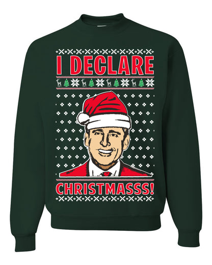 Unisex Ugly Xmas Graphic Crewneck Sweater Sweatshirt Office TV Michael Scott I Declare Christmasss Ugly Christmas Sweater Unisex Crewneck Sweatshirt