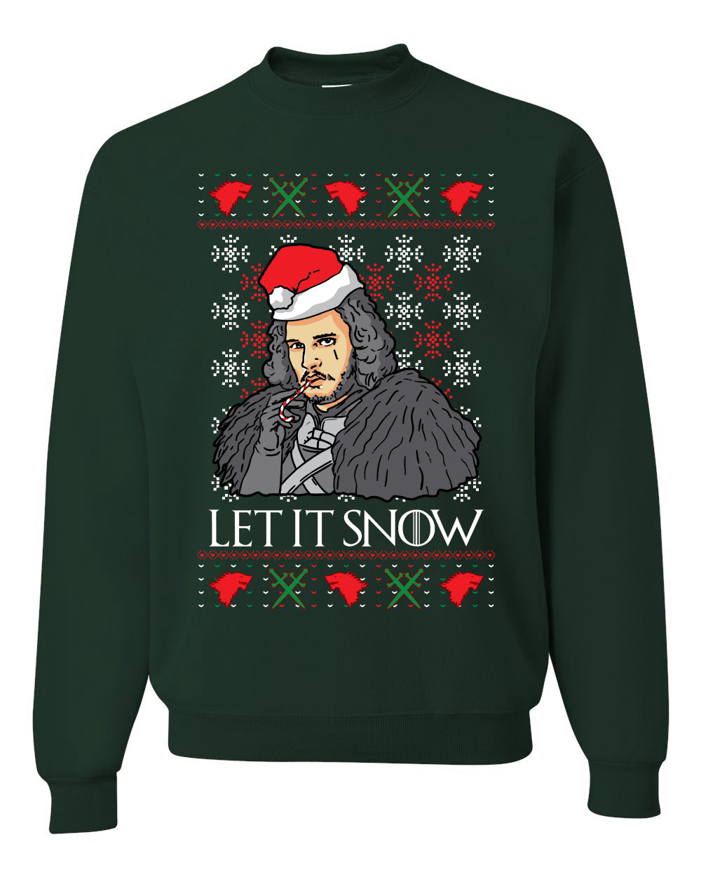 Full Color Men's Ugly Christmas Sweater T-Shirt GoT "Let It Snow Jon Snow" Ugly Christmas Sweater Unisex Crewneck Sweatshirt