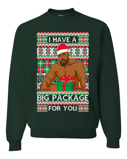 Meme Christmas Ugly Sweater Barry Wood I have a Big Package Ugly Christmas Sweater Unisex Crewneck Sweatshirt
