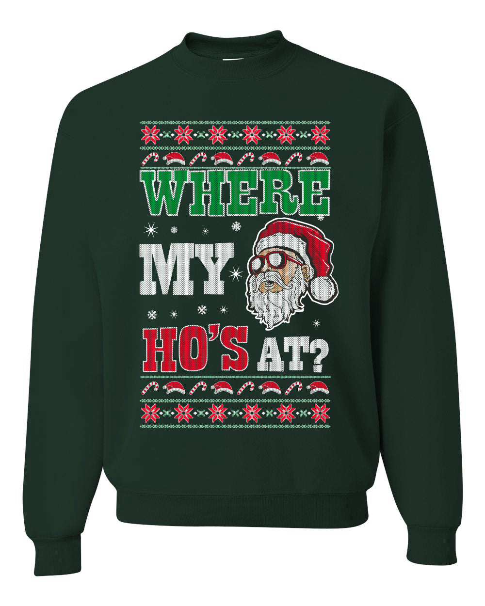 Women's Graphic Ugly Sweater for Christmas Long Sleeve Shirt Wild Bobby "Where My Hos at Santa?" Ugly Christmas Sweater Unisex Crewneck Sweatshirt