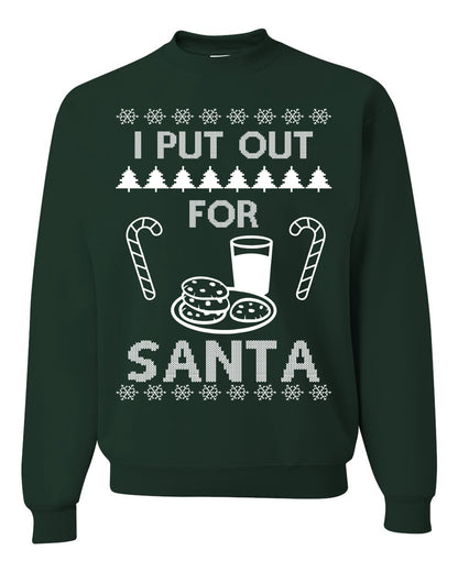 Funny Adult Men's Ugly Holiday Xmas Sweater, "I Put Out for Santa", Milk Cookies Candy Ugly Christmas Sweater Unisex Crewneck Sweatshirt