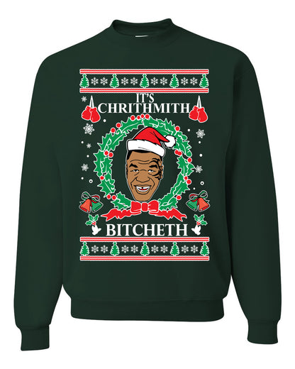 Crewneck Ugly Holiday Unisex Graphic Sweater Tyson Lisp "It's Chrithmith Bitcheth" Ugly Christmas Sweater Unisex Crewneck Sweatshirt