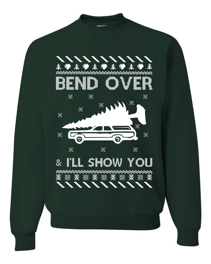 Unisex Ugly Xmas Sweater Graphic T-Shirt, "Bend Over and I'll Show You", Wild Bobby  Ugly Christmas Sweater Unisex Crewneck Sweatshirt