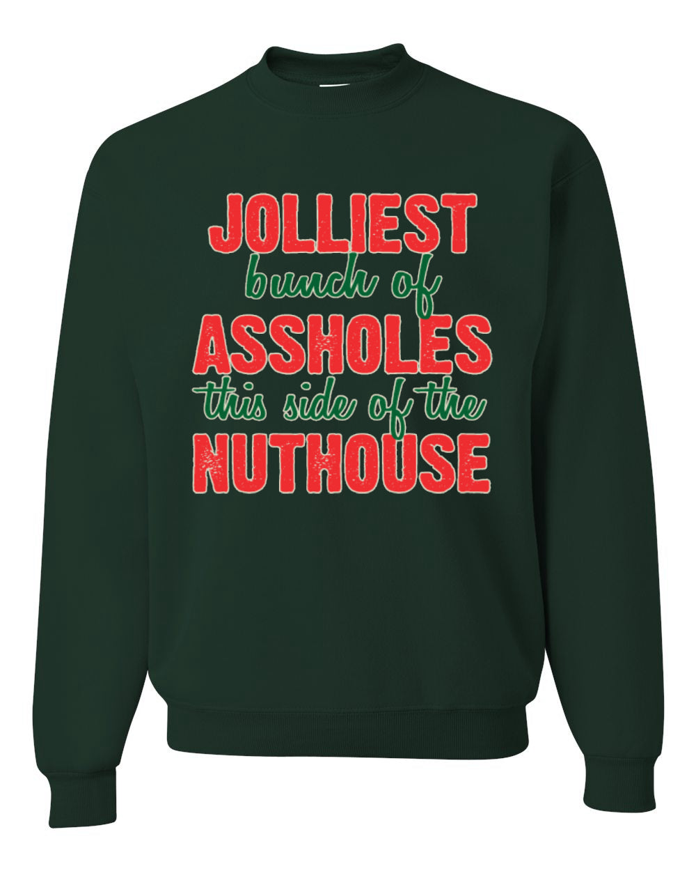 Ugly Christmas Butcher Graphic Apron, Cooking BBQ Grilling Kitchen, "Jolliest Bunch of Assholes This Side of Nuthouse", Wild Bobby Ugly Christmas Sweater Unisex Crewneck Sweatshirt