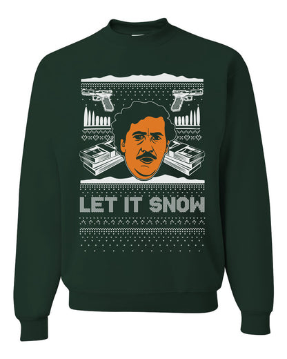 Ugly Christmas Crewneck Sweater Graphic Sweatshirt Unisex Funny, Let It Snow, Pablo Escobar, Merry Xmas Ugly Christmas Sweater Unisex Crewneck Sweatshirt