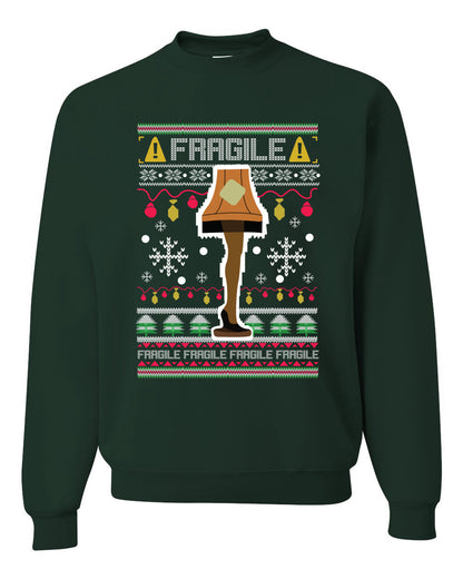 Men's Funny Ugly Xmas Holiday Sweater Long Sleeves Wild Bobby's Fragile Leg Lamp Ugly Christmas Sweater Unisex Crewneck Sweatshirt