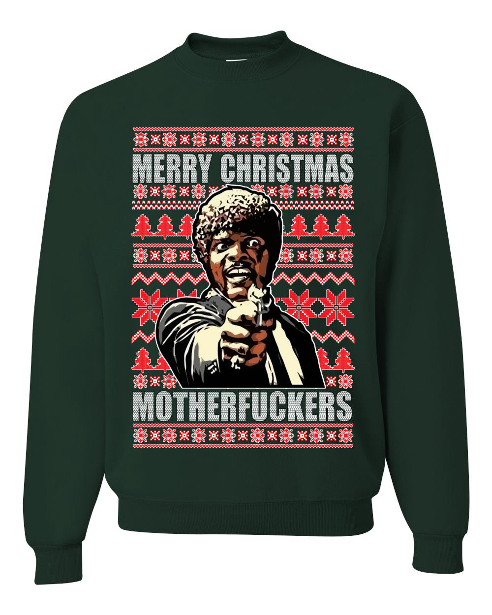Unisex Graphic Ugly Xmas Sweater Crewneck Sweatshirt, Merry Christmas Motherfuckers Ugly Christmas Sweater Unisex Crewneck Sweatshirt
