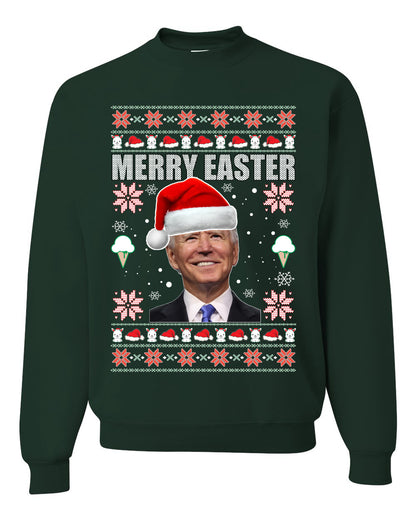 Funny Ugly Xmas Holiday Sweater Sweatshirt Graphic Crewneck Joe Biden Merry Easter Ugly Christmas Sweater Unisex Crewneck Sweatshirt