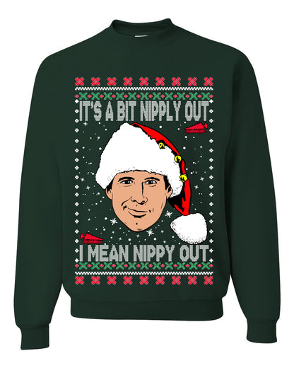 Clark G It's A Bit Nipply Out, Christmas Gifts, Funny Xmas Gift Idea, Ugly Christmas Sweater Unisex Crewneck Sweatshirt