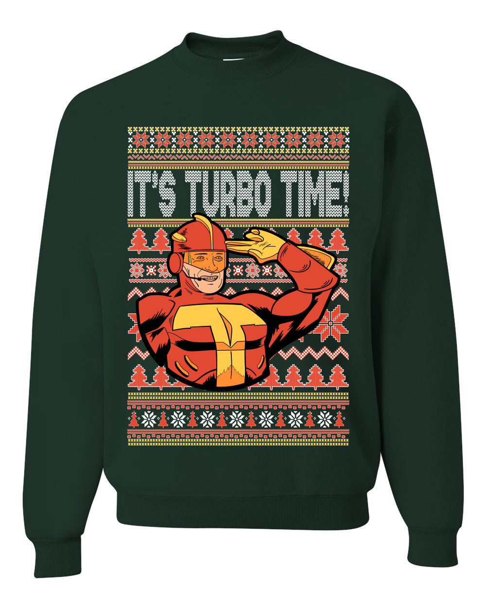 Unisex Ugly Xmas Graphic Crewneck Sweater Sweatshirt Turboman It's Turbo Time! Ugly Christmas Sweater Unisex Crewneck Sweatshirt