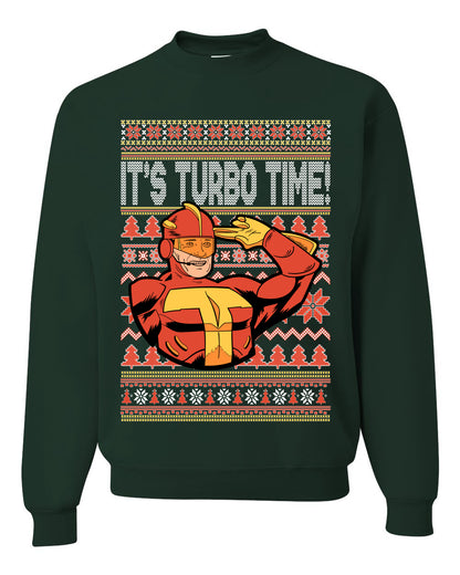 Unisex Ugly Xmas Graphic Crewneck Sweater Sweatshirt Turboman It's Turbo Time! Ugly Christmas Sweater Unisex Crewneck Sweatshirt