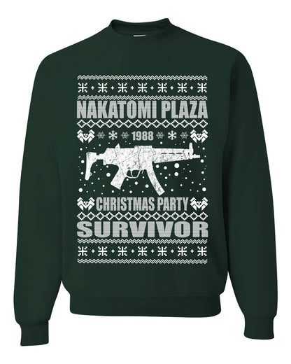 Ugly Xmas Crewneck Sweater Graphic Sweatshirt Unisex Nakatomi Plaza Christmas Party Survivor 1988 Ugly Christmas Sweater Unisex Crewneck Sweatshirt