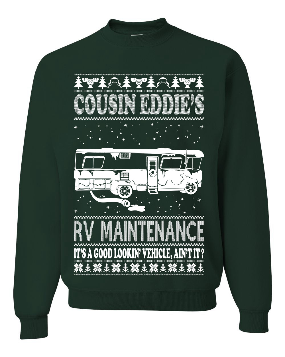 Men's Ugly Holiday Xmas Sweater Long Sleeve Shirt Cousin Eddie's RV Maintenance Family Vacation Ugly Christmas Sweater Unisex Crewneck Sweatshirt