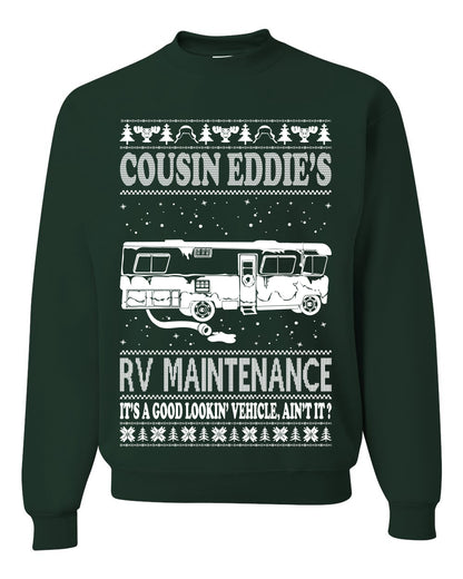Men's Ugly Holiday Xmas Sweater Long Sleeve Shirt Cousin Eddie's RV Maintenance Family Vacation Ugly Christmas Sweater Unisex Crewneck Sweatshirt