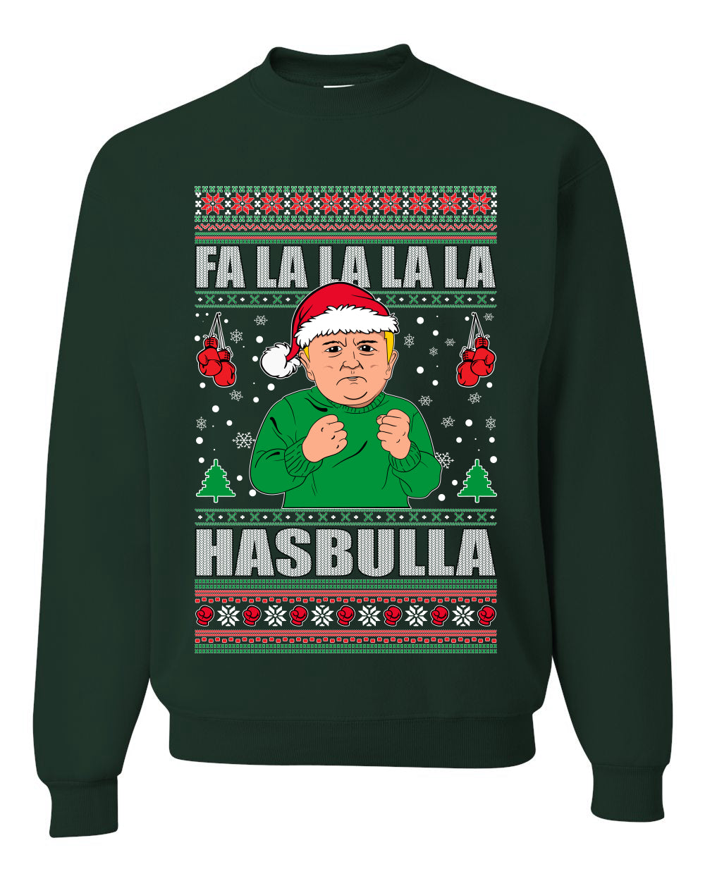 Men's Ugly Xmas Long Sleeve Shirt Sweater, FA la la la la HASBULla Ugly Christmas Sweater Unisex Crewneck Sweatshirt