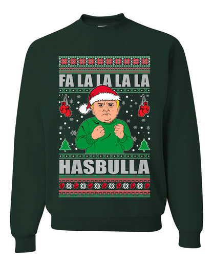 Men's Ugly Xmas Long Sleeve Shirt Sweater, FA la la la la HASBULla Ugly Christmas Sweater Unisex Crewneck Sweatshirt