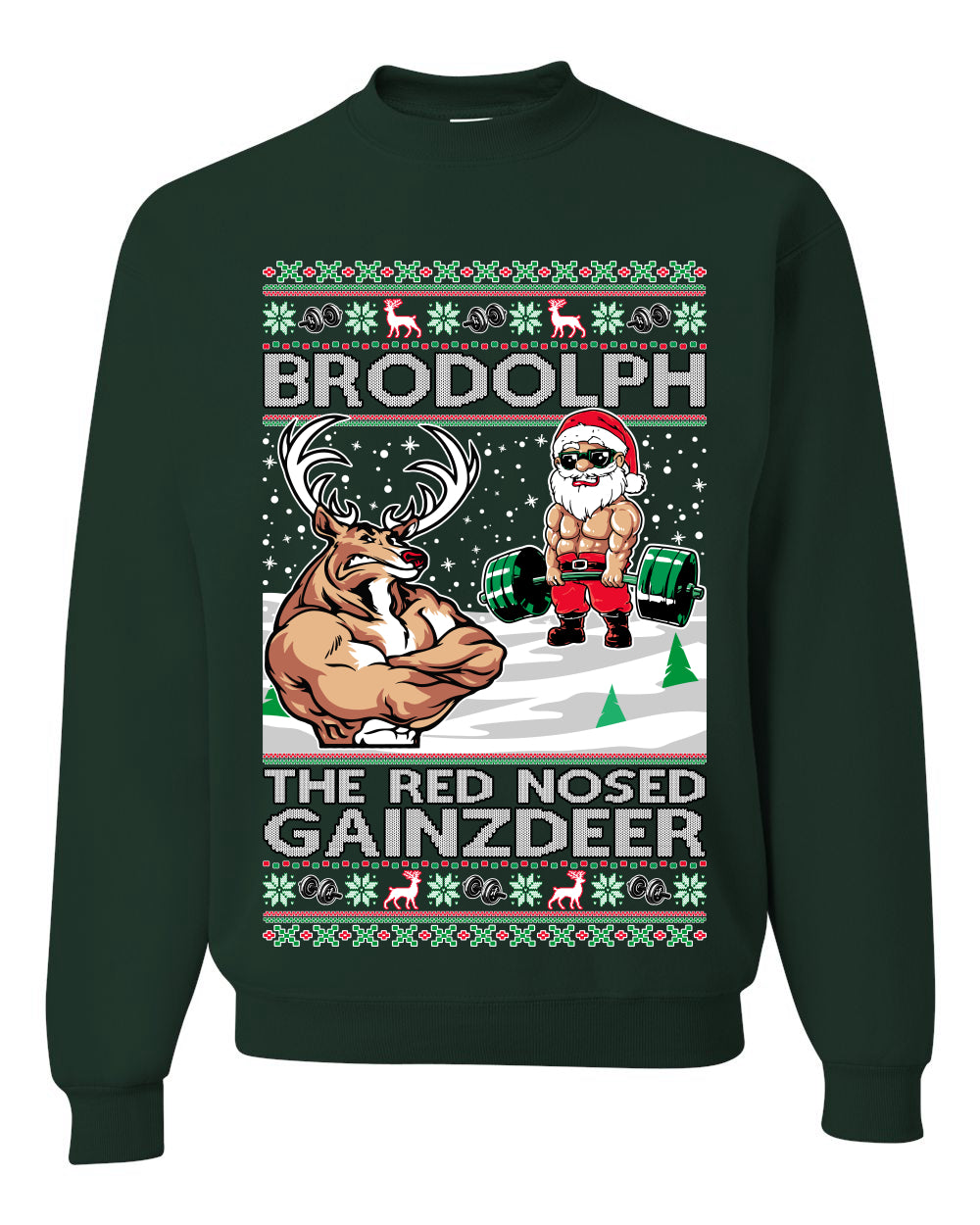 Unisex Ugly Graphic Xmas Crewneck Sweater Sweatshirt Brodolph Santa Working Out Gym the Red Nosed Gainzdeer Wild Bobby Ugly Christmas Sweater Unisex Crewneck Sweatshirt