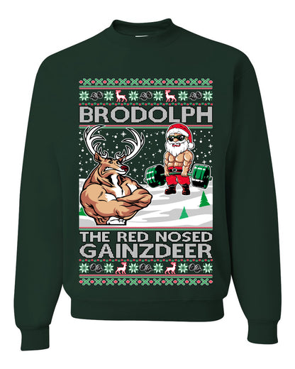 Unisex Ugly Graphic Xmas Crewneck Sweater Sweatshirt Brodolph Santa Working Out Gym the Red Nosed Gainzdeer Wild Bobby Ugly Christmas Sweater Unisex Crewneck Sweatshirt