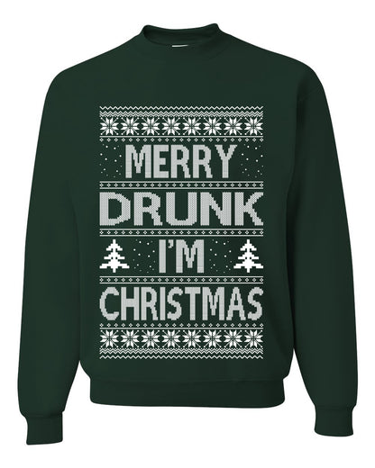 Unisex Graphic Funny Ugly Xmas Sweater Crewneck Sweatshirt, Merry Drunk I'm Christmas, Wine Beer  Drinking, Shark & Hammer Ugly Christmas Sweater Unisex Crewneck Sweatshirt