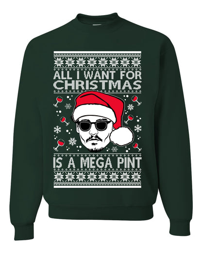Unisex Graphic Crewneck Sweatshirt All I Want For Christmas is a Mega Ugly Xmas Sweater Wild Bobby Johnny D  Ugly Christmas Sweater Unisex Crewneck Sweatshirt