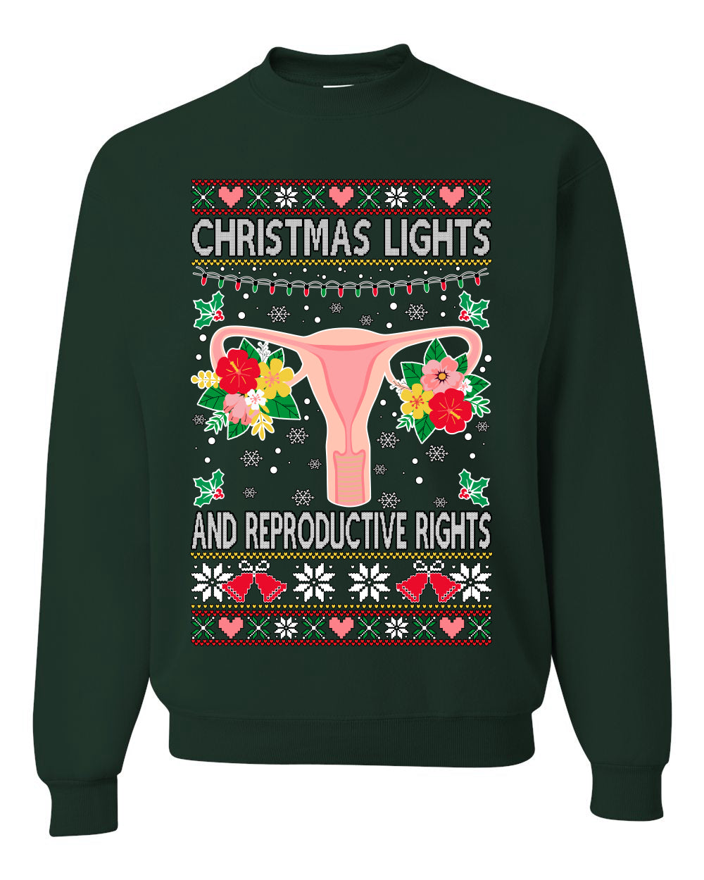Ugly Christmas Sweater Graphic Unisex Sweatshirt, Christmas Lights & Reproductive Rights Ugly Christmas Sweater Unisex Crewneck Sweatshirt