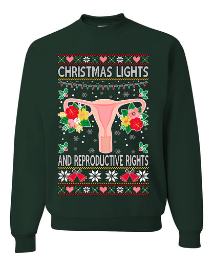 Ugly Christmas Sweater Graphic Unisex Sweatshirt, Christmas Lights & Reproductive Rights Ugly Christmas Sweater Unisex Crewneck Sweatshirt