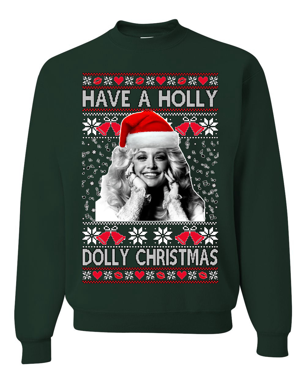 Unisex Ugly Xmas Crewneck  Sweater Sweatshirt, "Have a Holly Dolly Christmas", Shark & Hammer Ugly Christmas Sweater Unisex Crewneck Sweatshirt