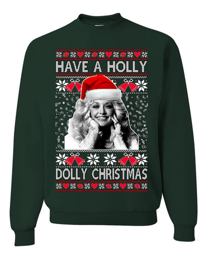 Unisex Ugly Xmas Crewneck  Sweater Sweatshirt, "Have a Holly Dolly Christmas", Shark & Hammer Ugly Christmas Sweater Unisex Crewneck Sweatshirt