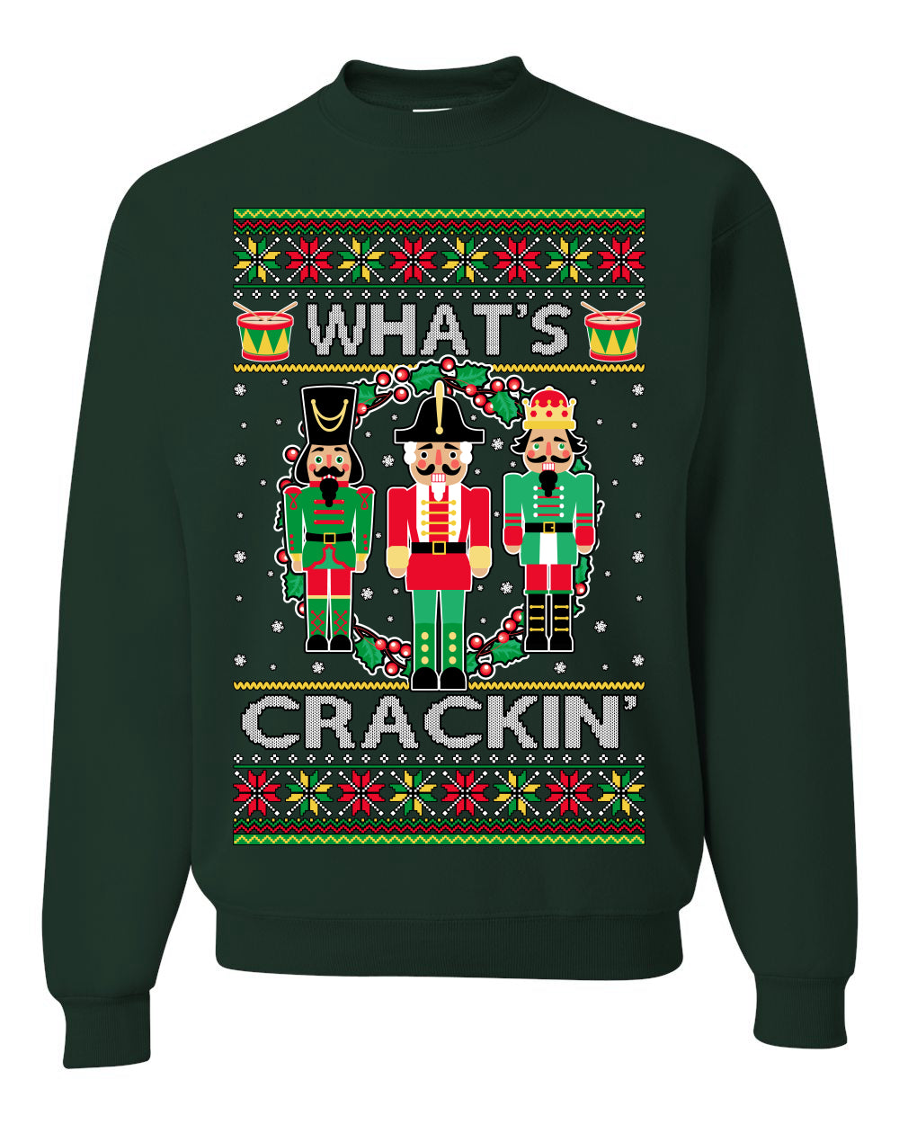 Funny Meme Ugly Xmas Holiday Sweater Graphic Crewneck Sweatshirt What's Crackin' Nutcracker Ugly Christmas Sweater Unisex Crewneck Sweatshirt