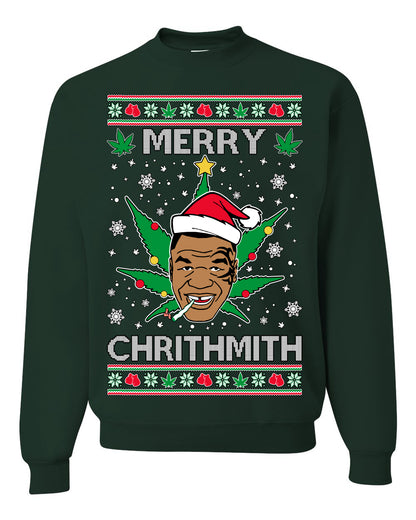 Ugly Unisex Crewneck Christmas Sweater Sweatshirt Tyson "Merry Chrithmith" Stoner Weed Pot Leaf Joint Ugly Christmas Sweater Unisex Crewneck Sweatshirt