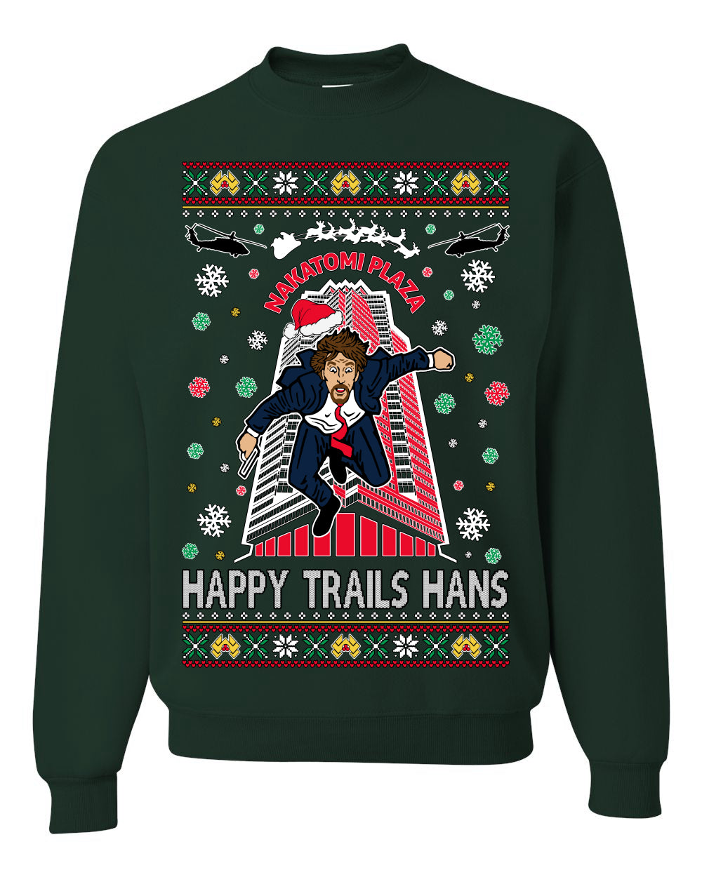 Crewneck Ugly Holiday Unisex Sweater Sweatshirt Nakatomi Plaza Happy Trails Hans Ugly Christmas Sweater Unisex Crewneck Sweatshirt