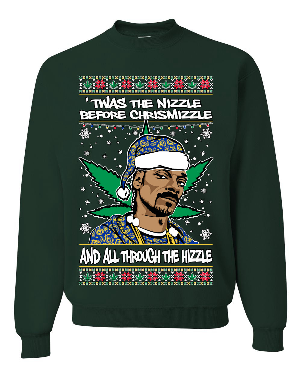 Ugly Crewneck Christmas Sweater "'Twas The Nizzle Before Chrismizzle" Shark & Hammer Snoop Xmas Ugly Christmas Sweater Unisex Crewneck Sweatshirt